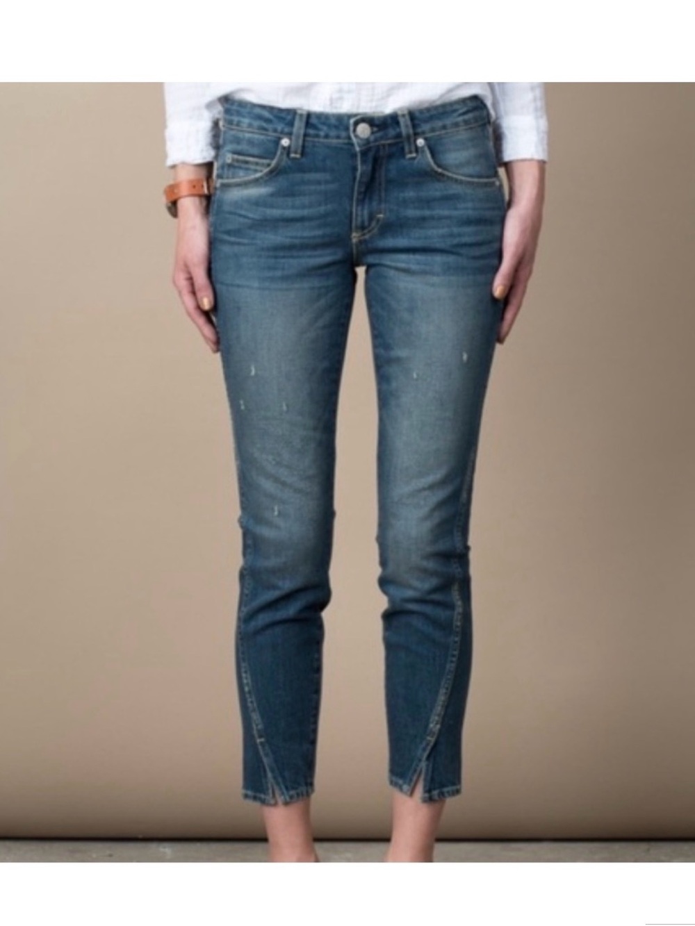 AMO Twist Mid Rise Ankle Crop Denim Blue Jeans Raven Ink A05203 Size 27 Anthro